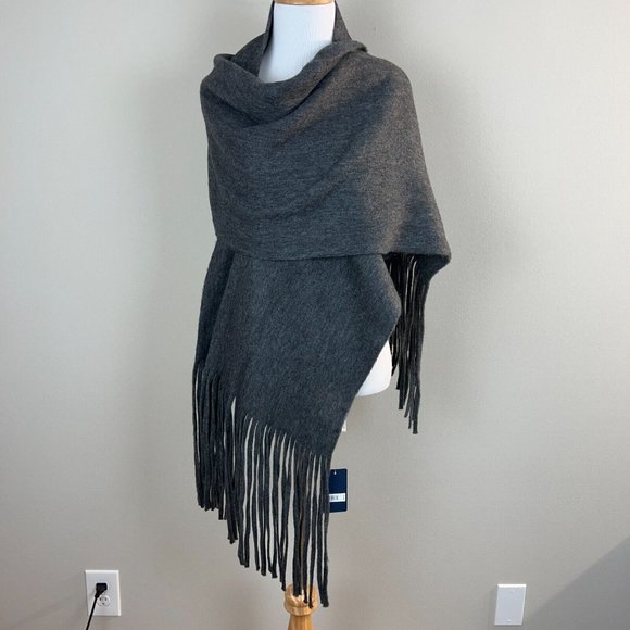Lucky Brand Heather Dark Grey Brushed Knit Fringe Long Scarf Soft Wrap New NWT - Picture 11 of 12